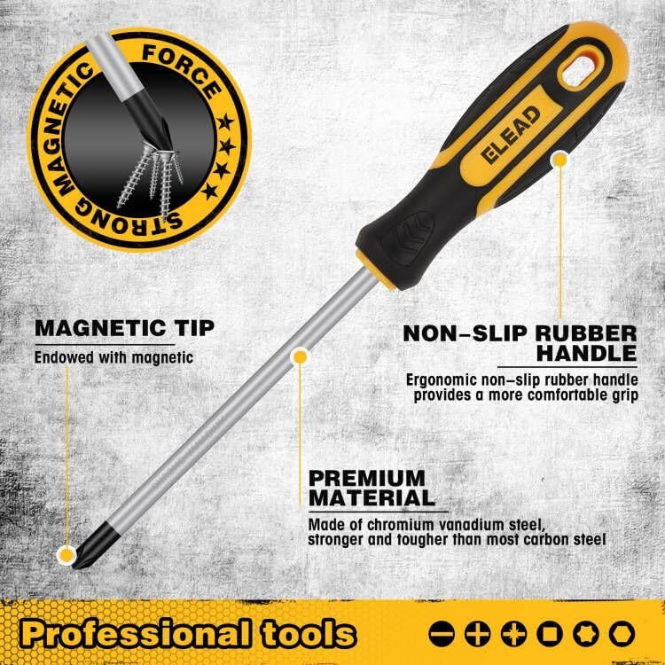 ELEAD Magnetic Screwdriver Set with Case: 86-Piece Slotted Phillips, Hex, Torx, Precision, Nut Drivers, Driver Bits and Magnetizer, Ergonomic Handle, Ideal for Mechanics and Professionals - Image 3